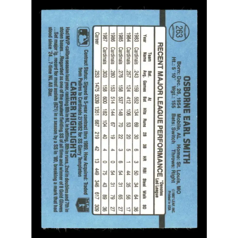 1988 Donruss #263 Ozzie Smith EX St. Louis Cardinals Baseball Card - Baseball Card Single