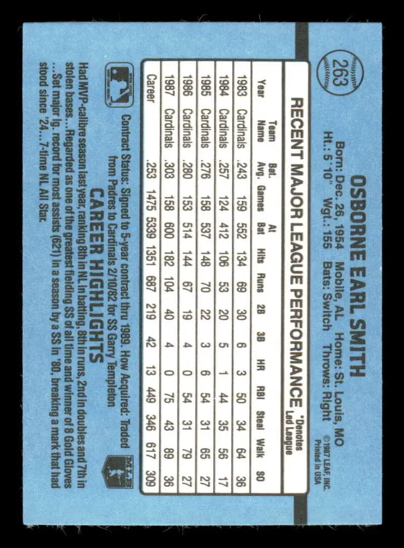 1988 Donruss #263 Ozzie Smith NM-MT St. Louis Cardinals Baseball Card - Baseball Card Single
