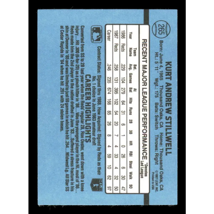 1988 Donruss #265 Kurt Stillwell EX Cincinnati Reds Baseball Card Image 2