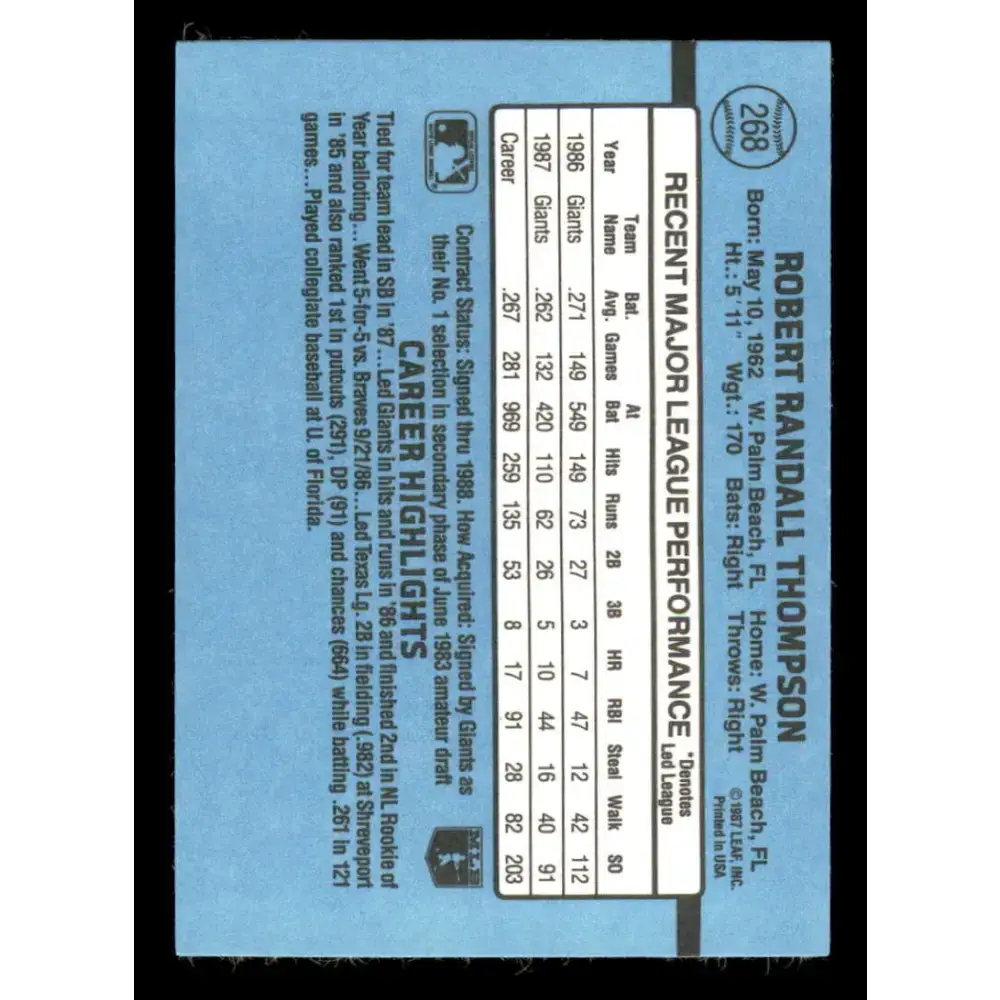 1988 Donruss #268 Robby Thompson EX San Francisco Giants Baseball Card - Baseball Card Single