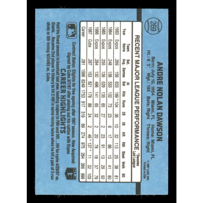 1988 Donruss #269 Andre Dawson EX Chicago Cubs Baseball Card Image 2