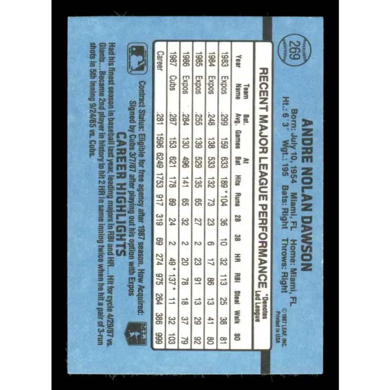 1988 Donruss #269 Andre Dawson EX Chicago Cubs Baseball Card - Baseball Card Single