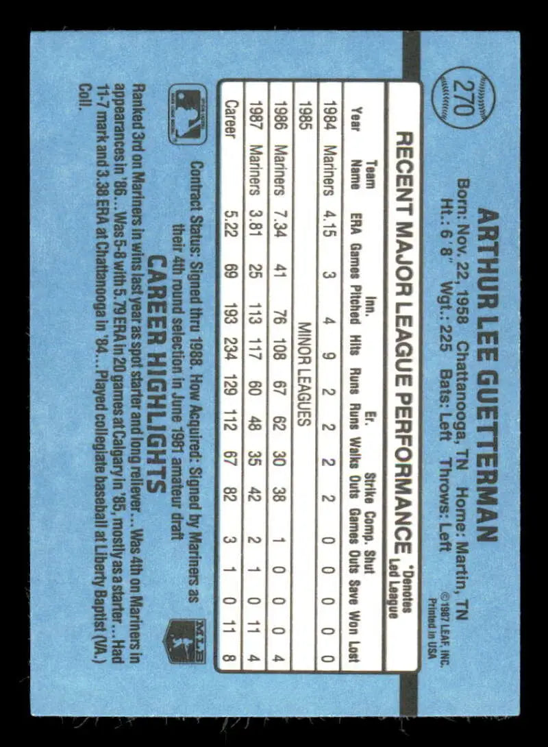 1988 Donruss #270 Lee Guetterman NM-MT Seattle Mariners Baseball Card - Baseball Card Single