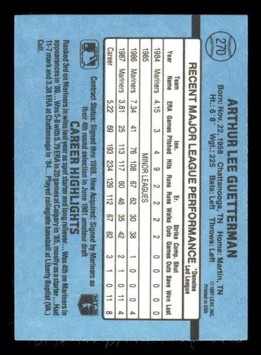 1988 Donruss #270 Lee Guetterman NM Near Mint Mariners - Baseball Card Single