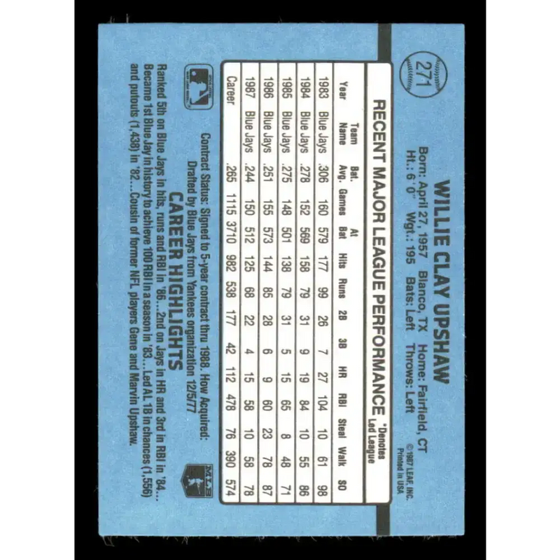 1988 Donruss #271 Willie Upshaw EX Toronto Blue Jays Baseball Card - Baseball Card Single