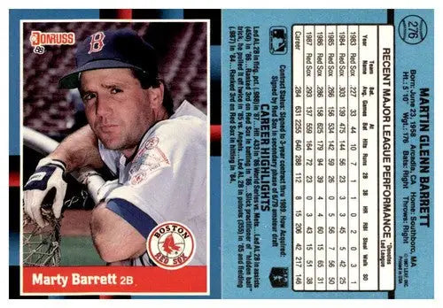 Original gloss Marty Barrett baseball card from 1988 Donruss #276 featuring Simply Sandoval