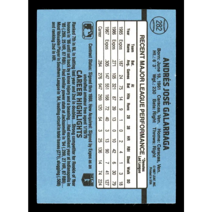 1988 Donruss #282 Andres Galarraga EX Montreal Expos Baseball Card Image 2