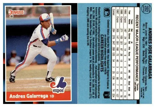 Original gloss baseball card featuring Andres Galarraga from 1988 Donruss Simply Sandoval collection
