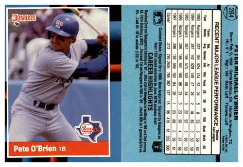 Original gloss Pete O’Brien baseball card from 1988 Donruss #284 featuring Pete O’brien