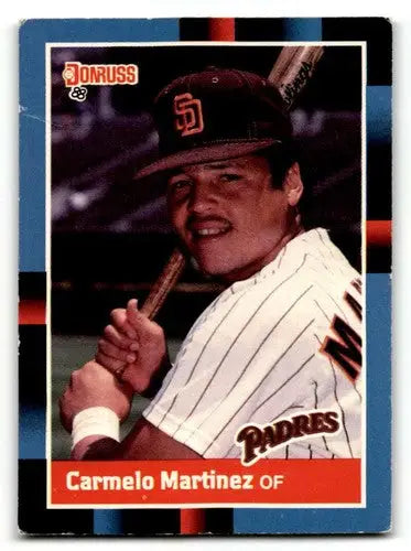 Original gloss Carmelo Martinez San Diego Padres baseball card from 1988 Donruss series