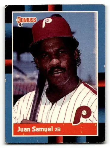 Juan Samuel Phillies Baseball card with original gloss from 1988 Donruss #288