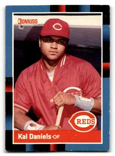 Original gloss Kal Daniels Cincinnati Reds baseball card from 1988 Donruss series