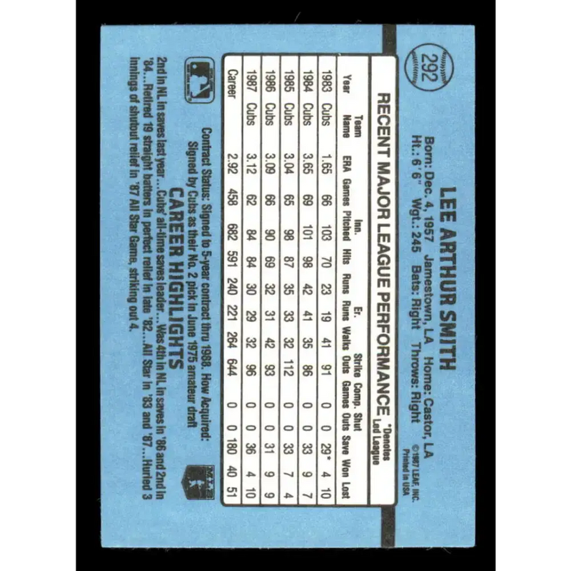 1988 Donruss #292 Lee Smith EX Chicago Cubs Baseball Card - Baseball Card Single