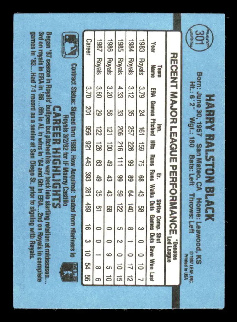 1988 Donruss #301 Bud Black NM-MT Kansas City Royals Baseball Card - Baseball Card Single
