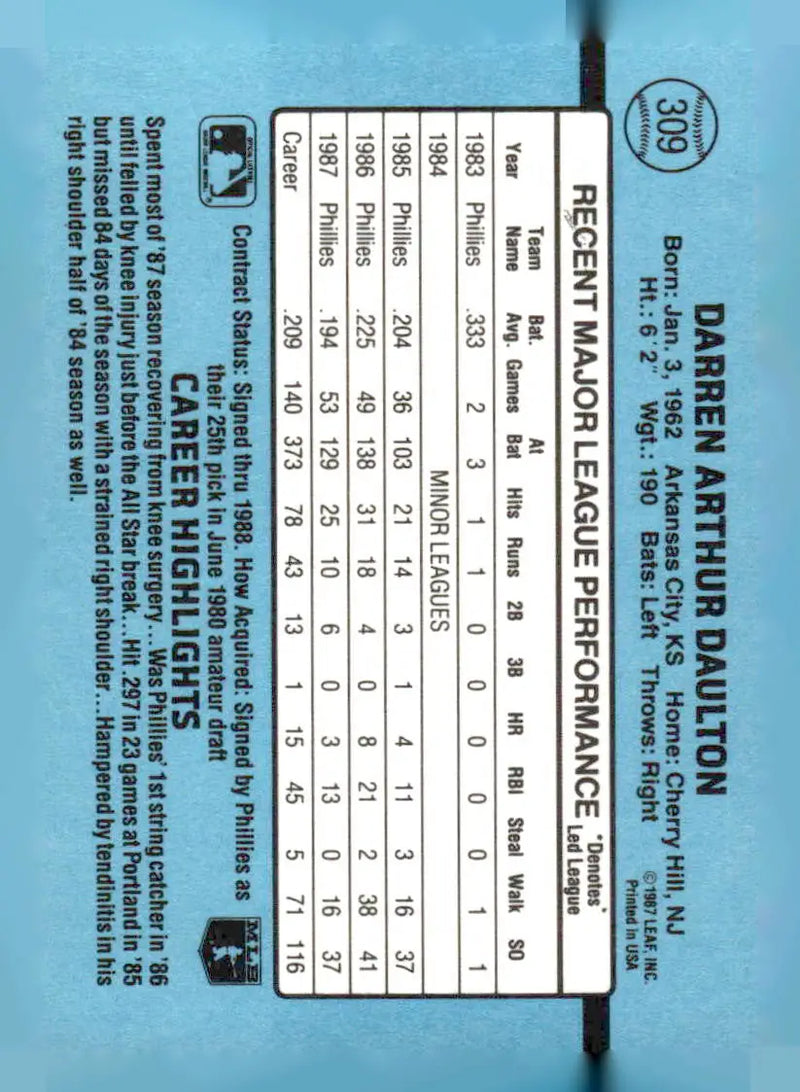 1988 Donruss #309 Darren Daulton - Baseball Card Single