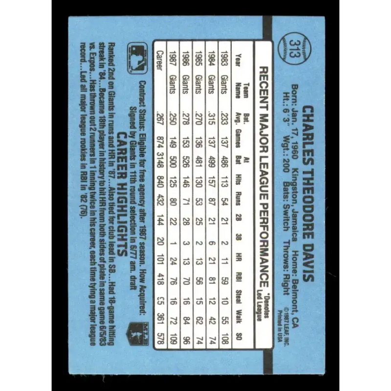 1988 Donruss #313 Chili Davis EX San Francisco Giants Baseball Card - Baseball Card Single