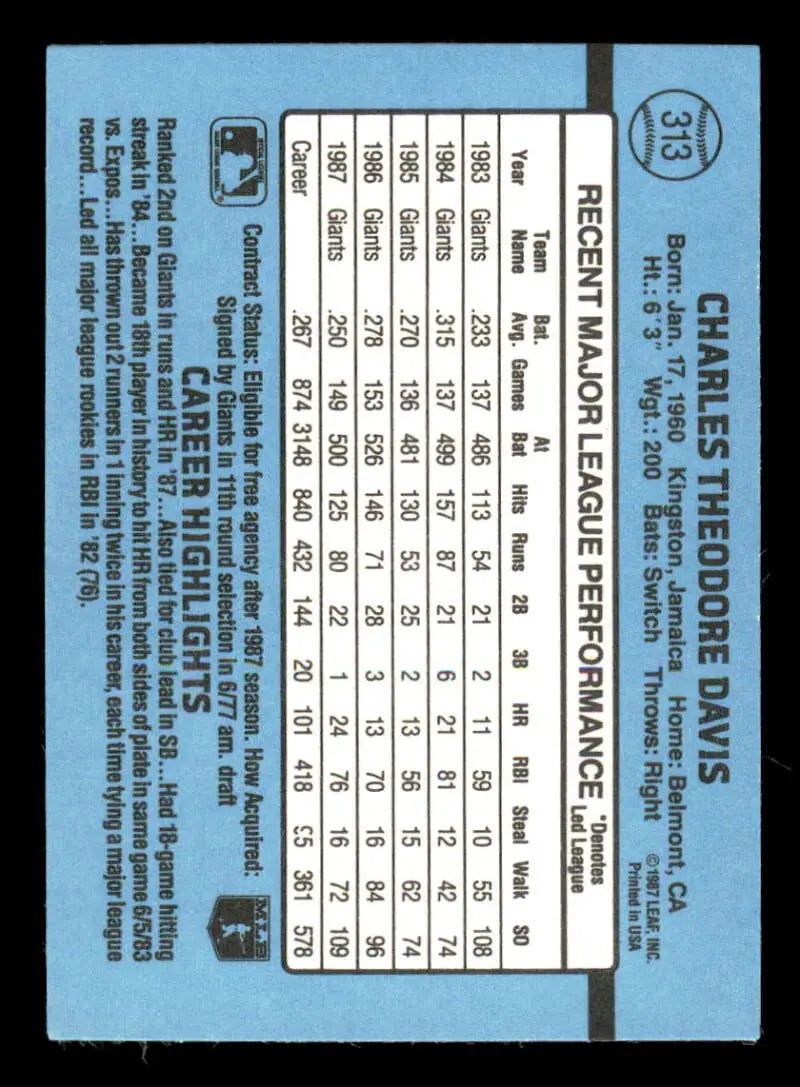 1988 Donruss #313 Chili Davis NM-MT San Francisco Giants Baseball Card - Baseball Card Single