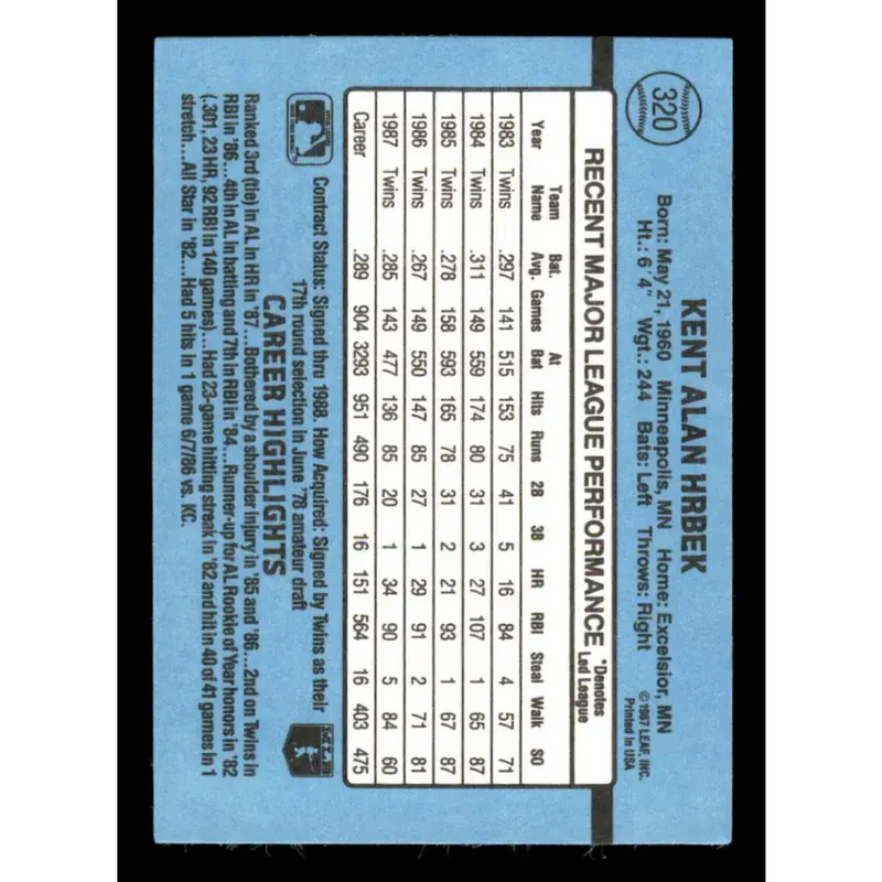 1988 Donruss #320 Kent Hrbek EX Minnesota Twins Baseball Card - Baseball Card Single