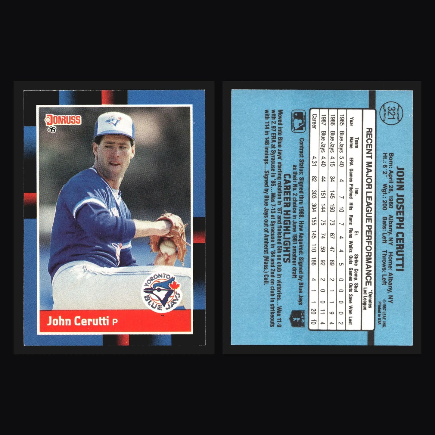 1988 Donruss #321 John Cerutti Toronto Blue Jays