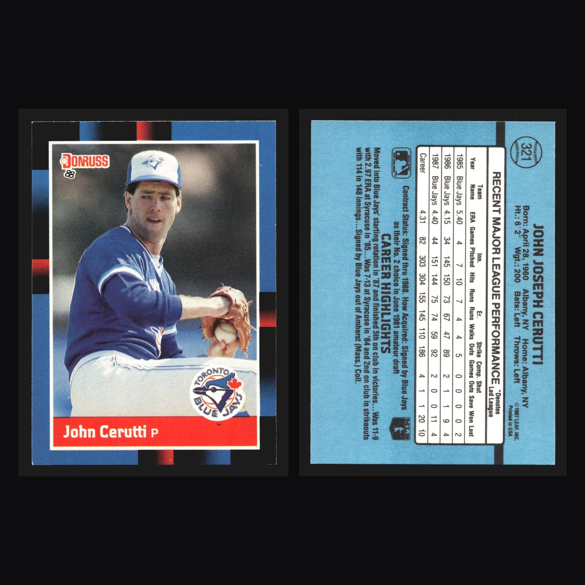 1988 Donruss #321 John Cerutti Toronto Blue Jays