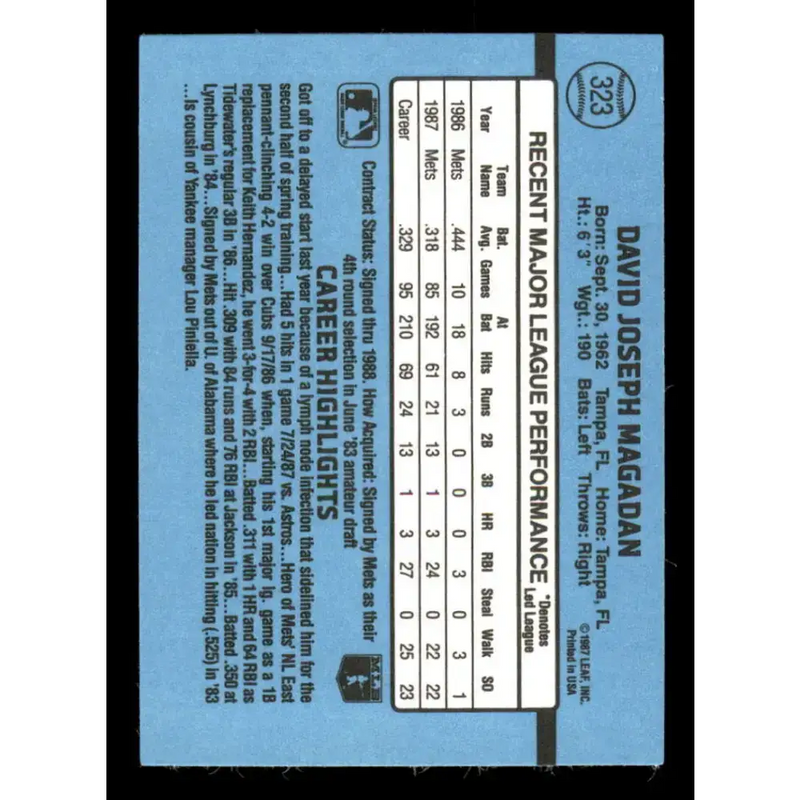 1988 Donruss #323 Dave Magadan EX New York Mets Baseball Card - Baseball Card Single