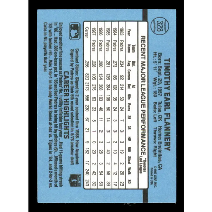 1988 Donruss #328 Tim Flannery EX San Diego Padres Baseball Card Image 2