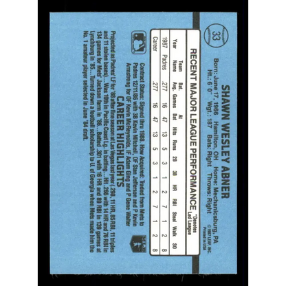 1988 Donruss #33 Shawn Abner EX San Diego Padres Baseball Card