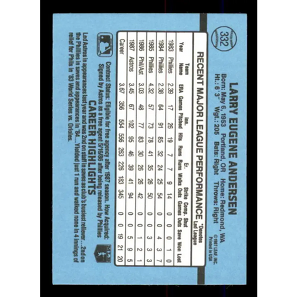 1988 Donruss #332 Larry Andersen EX Houston Astros Baseball Card