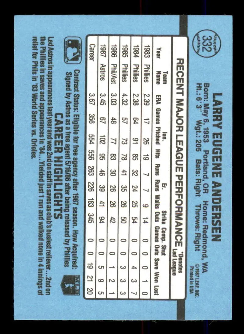 1988 Donruss #332 Larry Andersen NM-MT Houston Astros Baseball Card - Baseball Card Single