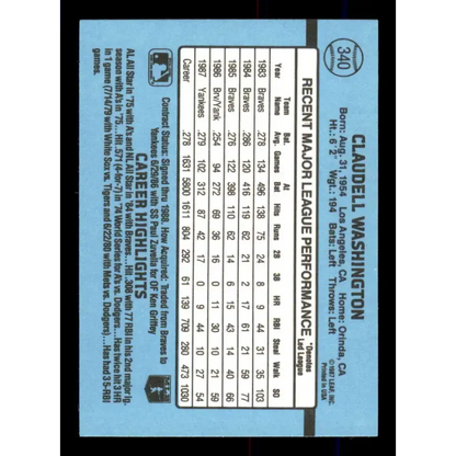 1988 Donruss #340 Claudell Washington EX New York Yankees Baseball Card
