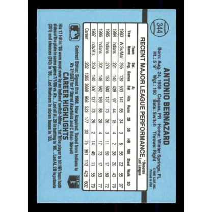 1988 Donruss #344 Tony Bernazard EX Oakland Athletics Baseball Card