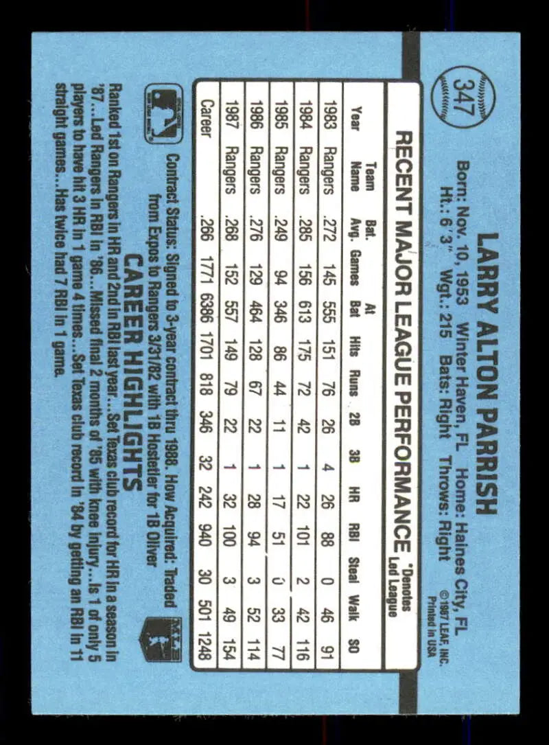1988 Donruss #347 Larry Parrish NM-MT Texas Rangers Baseball Card - Baseball Card Single