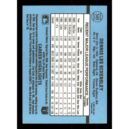 1988 Donruss #349 Dennis Eckersley EX Oakland Athletics Baseball Card Image 2