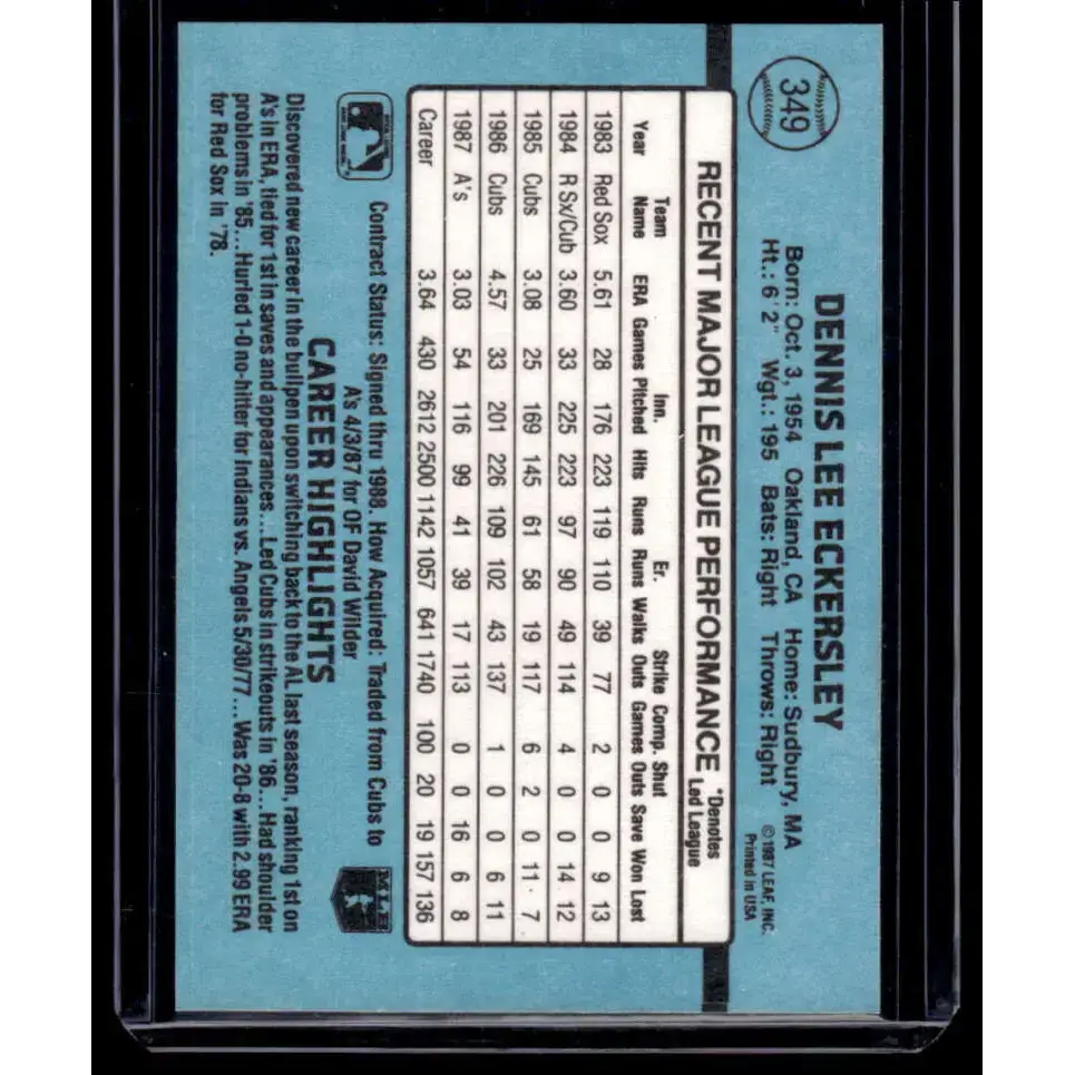 1988 Donruss #349 Dennis Eckersley EX Oakland Athletics Baseball Card