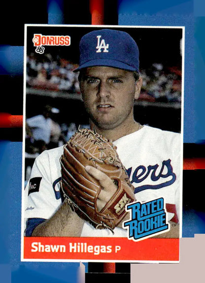 1988 Donruss Shawn Hillegas baseball card featuring Los Angeles Dodgers player Shawn Hillegas