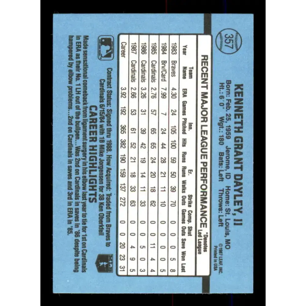 1988 Donruss #357 Ken Dayley EX St. Louis Cardinals Baseball Card