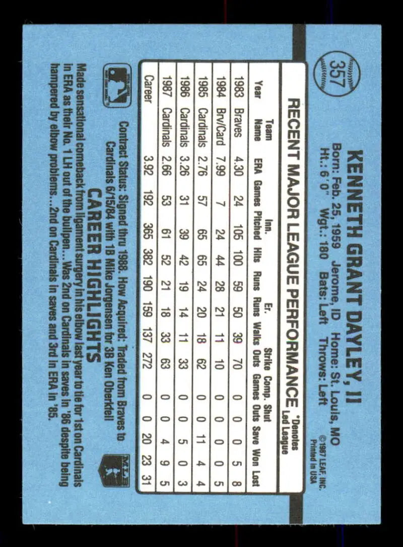 1988 Donruss #357 Ken Dayley NM-MT St. Louis Cardinals Baseball Card - Baseball Card Single