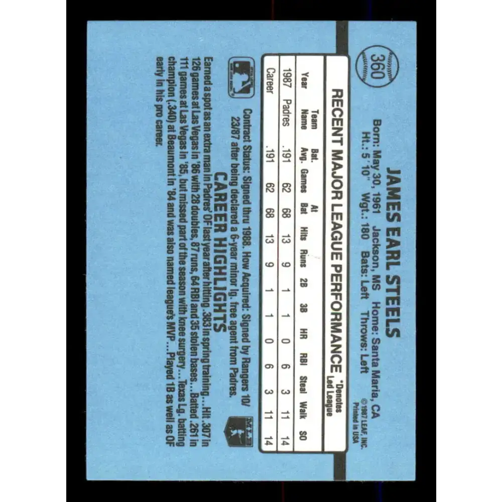 1988 Donruss #360 James Steels EX San Diego Padres Baseball Card