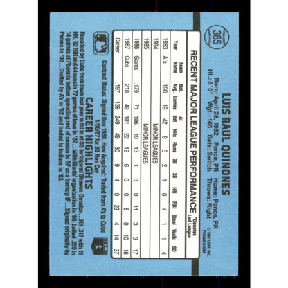 1988 Donruss #365 Luis Quinones EX Chicago Cubs Baseball Card