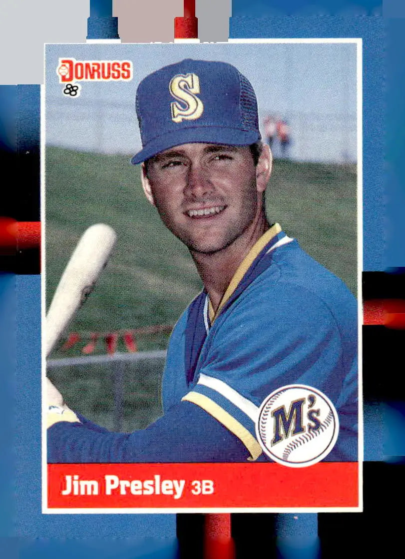 Vintage 1988 Donruss Jim Presley baseball card featuring Jim Presley as Mariners third baseman