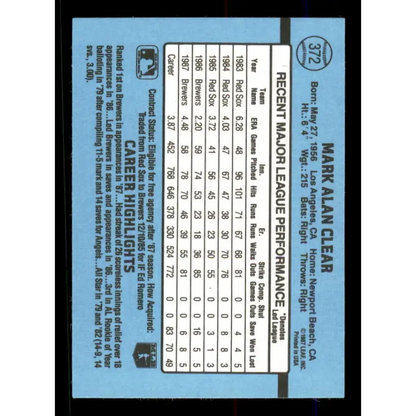 1988 Donruss #372 Mark Clear EX Milwaukee Brewers Baseball Card