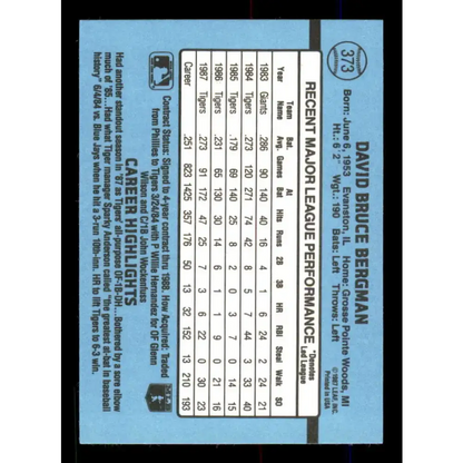 1988 Donruss #373 Dave Bergman EX Detroit Tigers Baseball Card