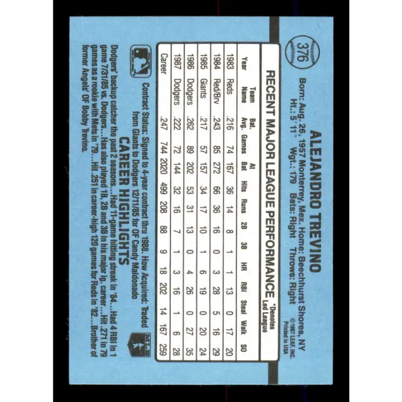 1988 Donruss #376 Alex Trevino EX Los Angeles Dodgers Baseball Card - Baseball Card Single