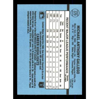 1988 Donruss #379 Mike Gallego EX Oakland Athletics Baseball Card