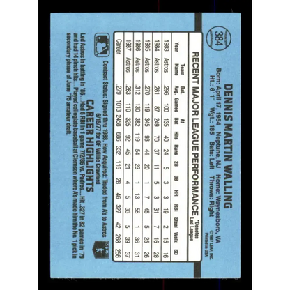 1988 Donruss #384 Denny Walling EX Houston Astros Baseball Card