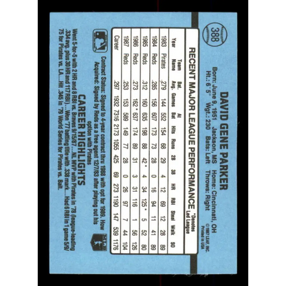 1988 Donruss #388 Dave Parker EX Cincinnati Reds Baseball Card Image 2