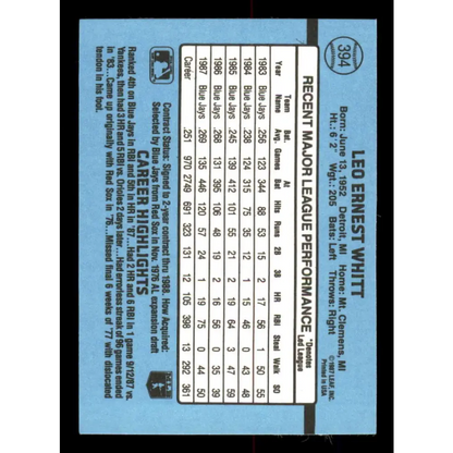 1988 Donruss #394 Ernie Whitt EX Toronto Blue Jays Baseball Card Image 2