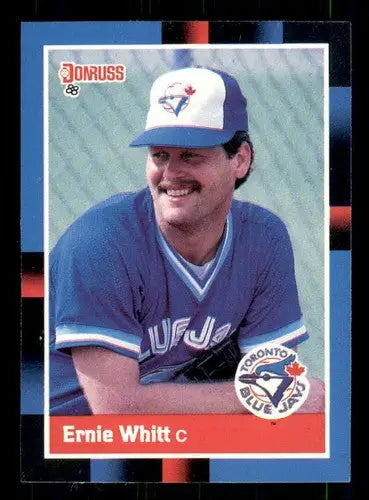 Original gloss 1988 Donruss Ernie Whitt baseball card featuring Blue Jays player