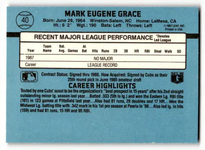 Original gloss image of a Mark Grace baseball card from 1988 Donruss Rookie Cubs