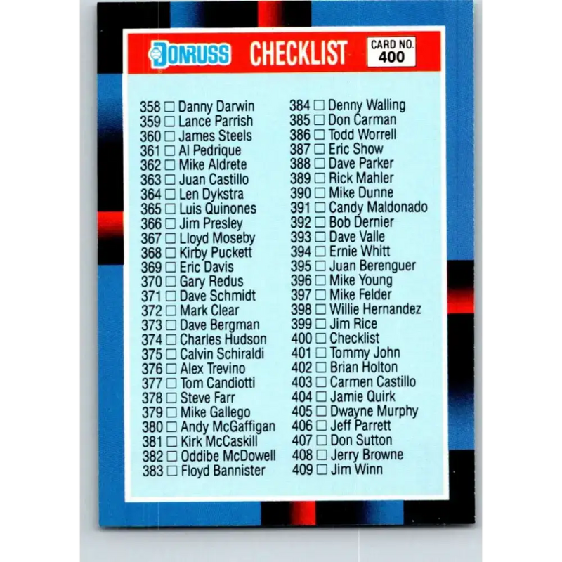 1988 Donruss #400a Checklist 358-467 EX Baseball Card - Baseball Card Single